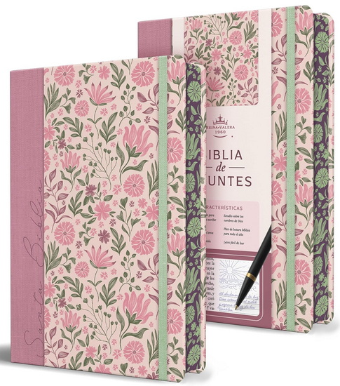 Biblia de Apuntes RVR 1960 Tapa dura, Rosada con flores / Spanish Journalling Bible RVR 1960 Hardcover Pink with Flowers - REINA VALERA REVISADA 1960