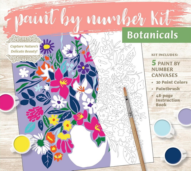 Paint by Number Kit: Botanicals: Capture Nature's Delicate Beauty! Kit Includes: 5 Paint by Number Canvases, 10 Paint Colors, Paintbrush, 48-page Instruction Book - COLLECTIF