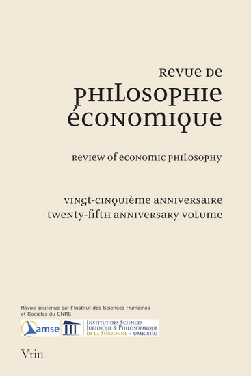 Revue de philosophie économique : Vingt-cinquième anniversaire - COLLECTIF