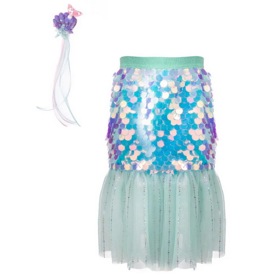 Ensemble jupe sirène bling bling et pince à cheveux menthe 4-6 ans