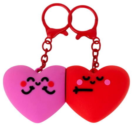 Ens. 2 porte-clés aimantés - cœurs fuchsia et rouge