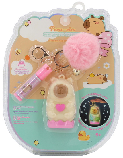 Porte-clés LED capybara avec baume à lèvres