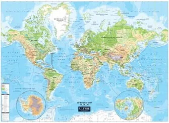 Carte Monde en relief (plastifiée)/Physical World map 94 cm x 68.5 cm N. éd. - COLLECTIF