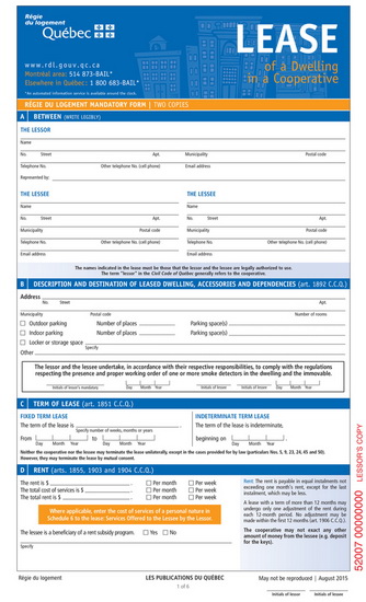 Lease of dwelling in a cooperative - COLLECTIF