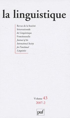 La Linguistique , n° 2(2007) - COLLECTIF